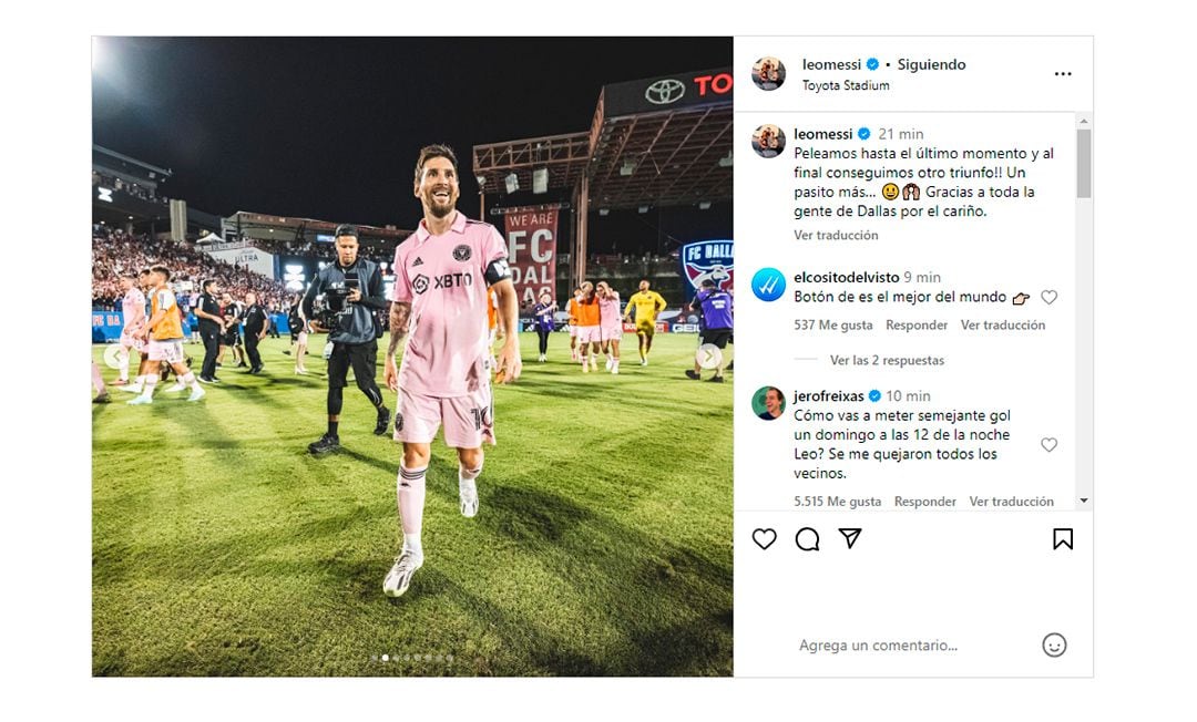 La publicación en Instagram de Lionel Messi tras su gran actuación en Dallas