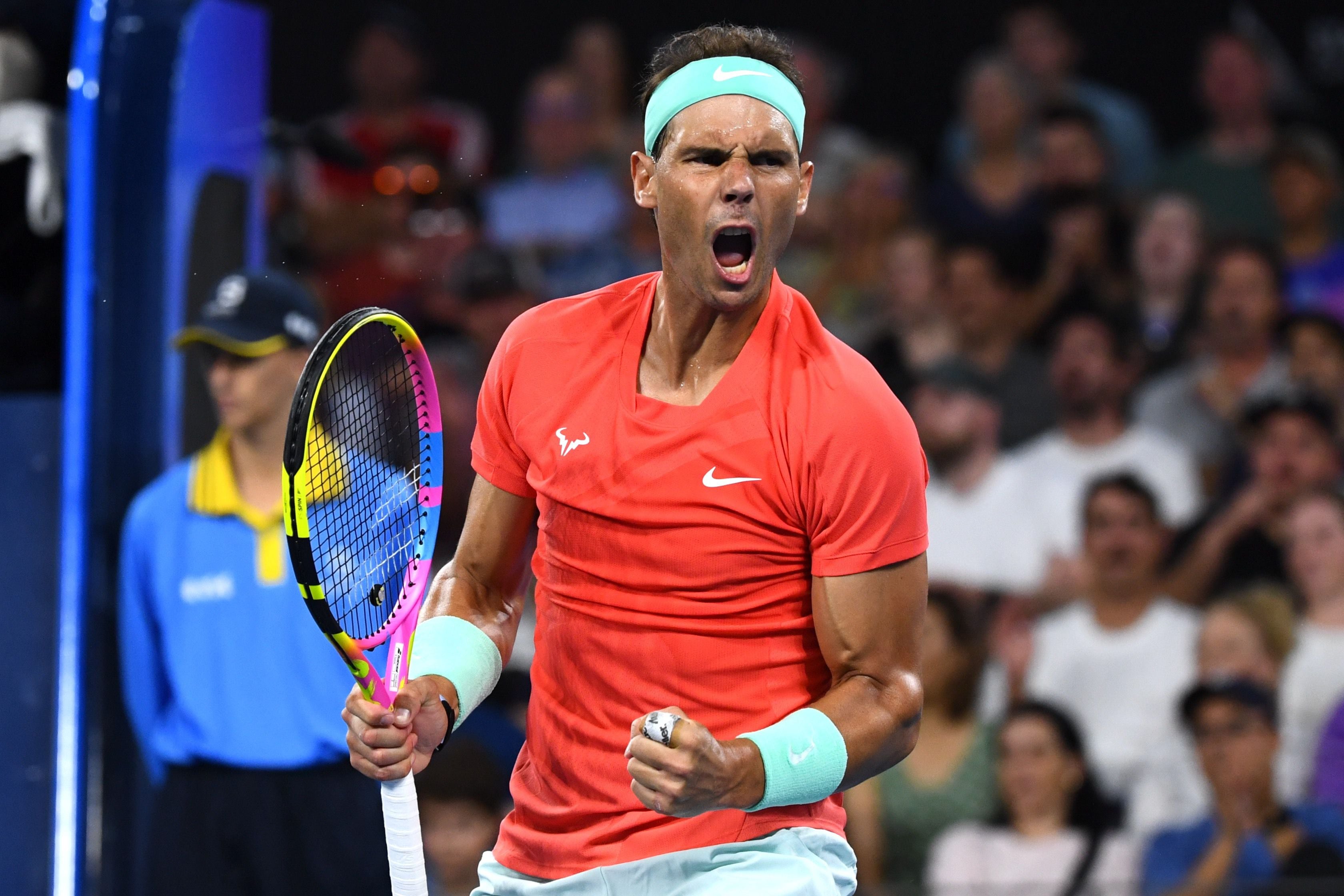 El español Rafael Nadal en su partido de vuelta ante el austriaco Dominic Thiem después de 349 días de parón por lesión. (AAP Image/Jono Searle) 