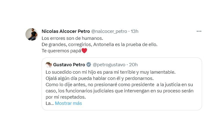 Trino de Nicolás Alcocer Petro en apoyo a su padre. (Captura de pantalla)