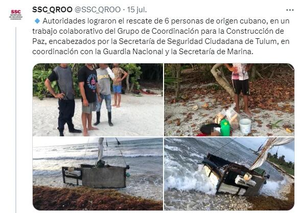 La SSC Quintana Roo difundió imágenes de los migrantes luego de su rescate en playas de Tulum. (SSC Quintana Roo)