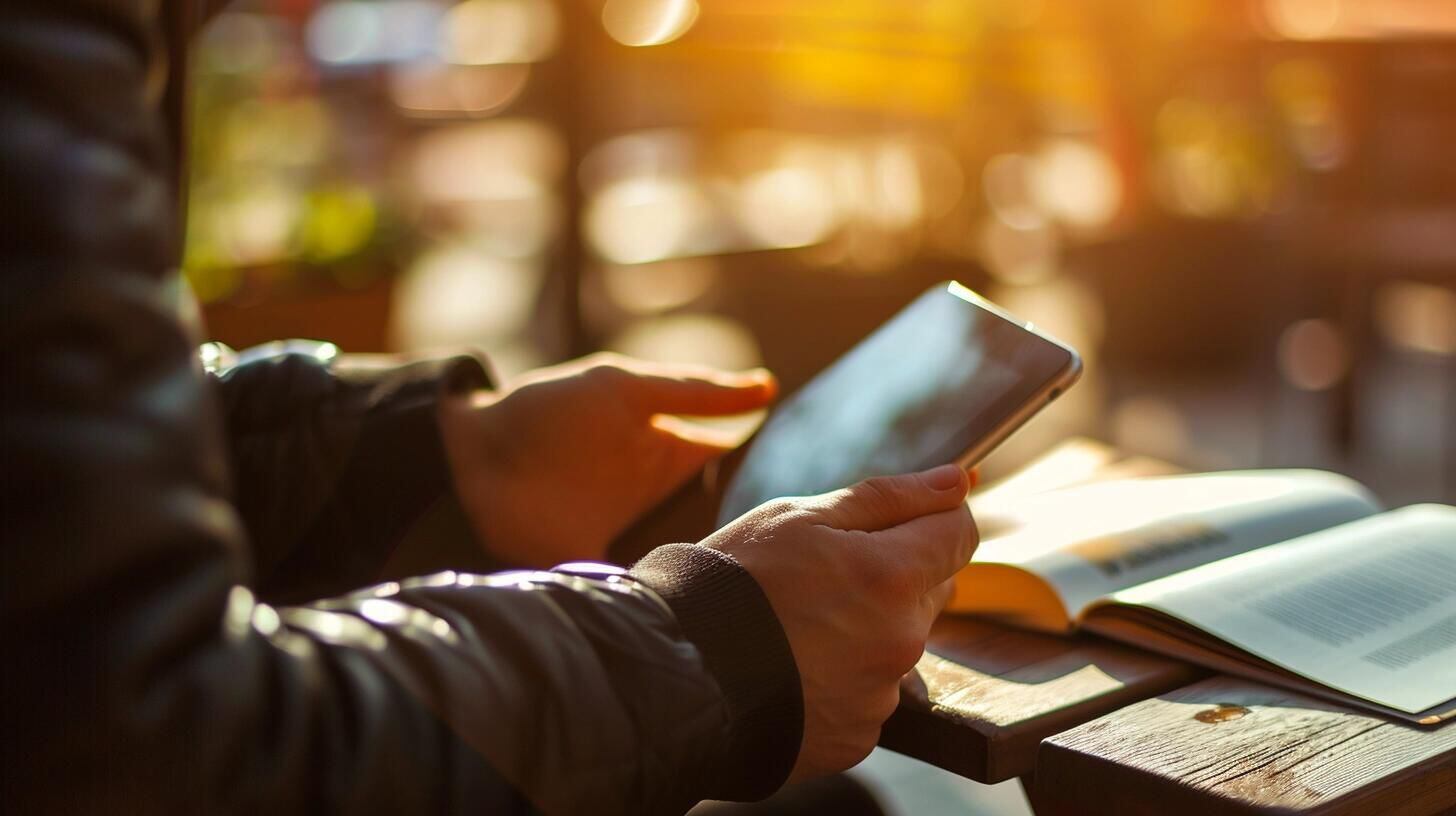 Imagen de alguien relajado en un ambiente de vacaciones, concentrado en la lectura de un libro digital en su smartphone. Destaca cómo la tecnología ha transformado la experiencia de la lectura, permitiendo acceder a una amplia gama de literatura, desde novelas hasta cuentos, en formatos digitales como ePub. La fotografía refleja la fusión de la tecnología y la cultura en la vida cotidiana. (Imagen ilustrativa Infobae)