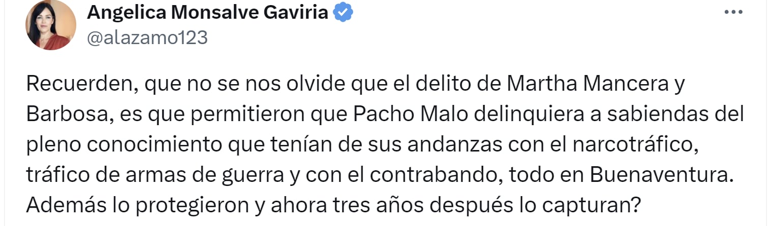 La fiscal Angélica Monsalve fue quien presentó la denuncia en contra de Martha Mancera por testimonios de agentes del CTI - crédito X