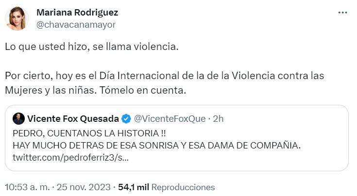 Mariana Rodríguez se defiende de la frase en su contra. (Foto: Tomada de la red social X)