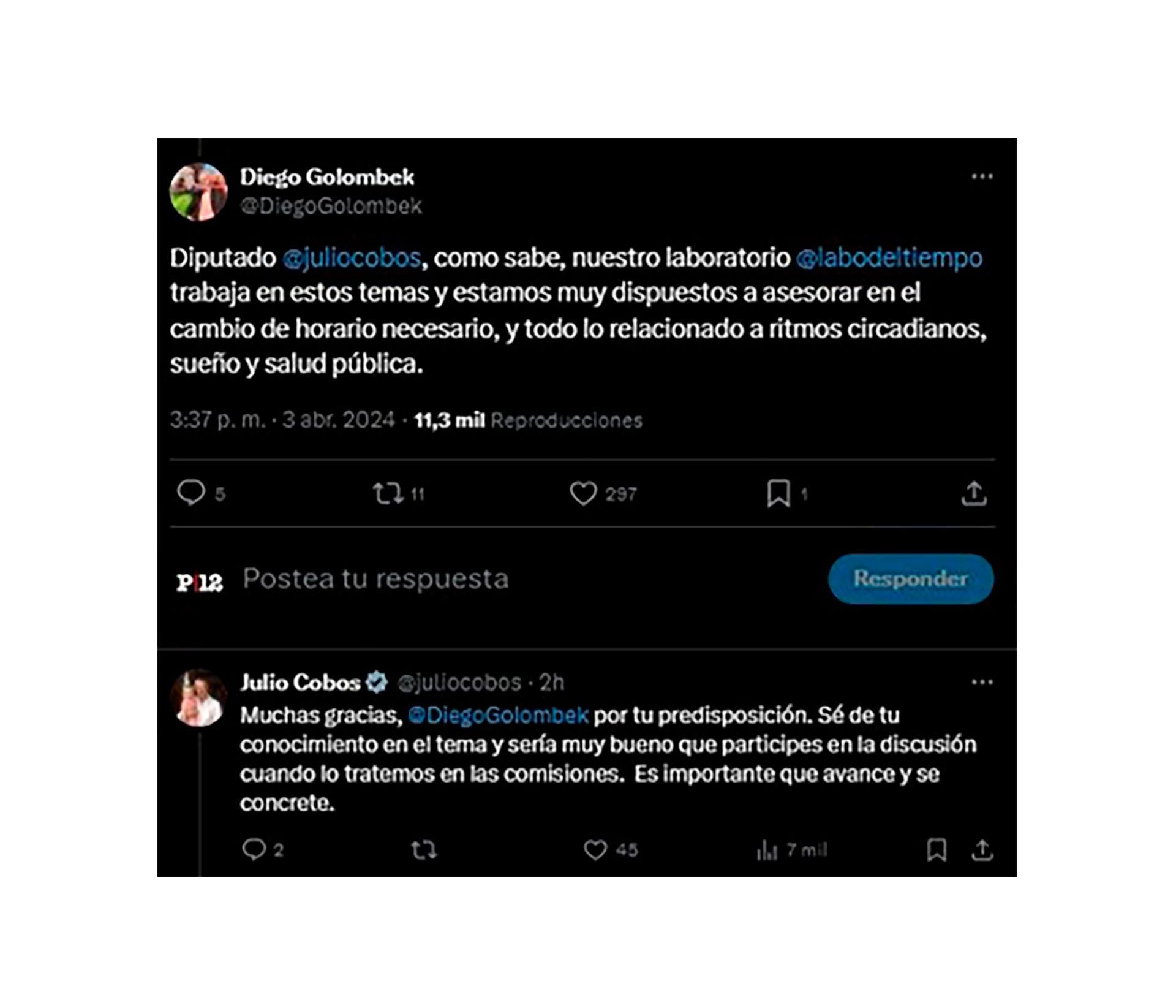 Julio Cobos / Diego Golombek (tuits huso horario)