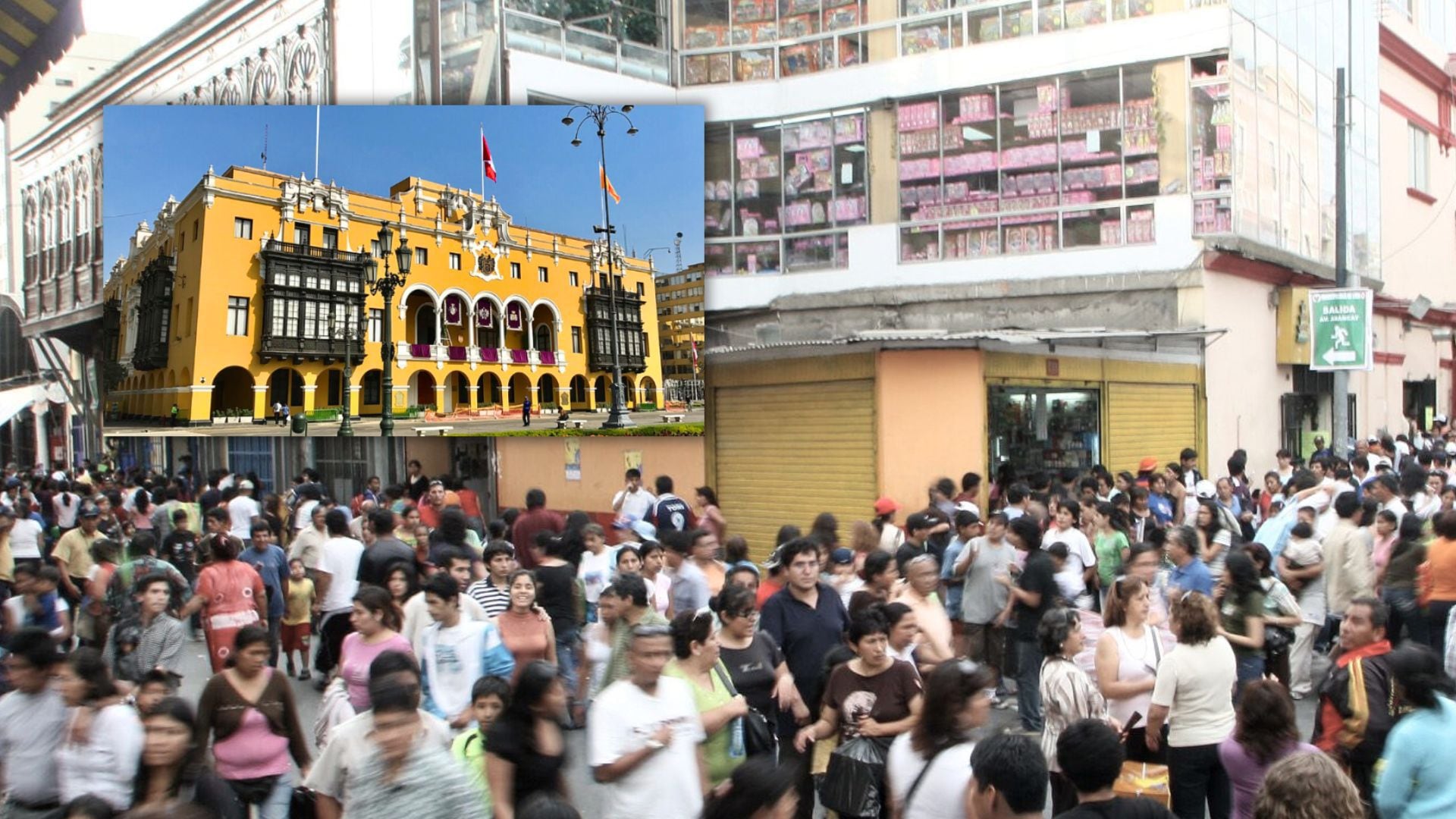 Los comercios de Mesa Redonda acatan paro en protesta por la Ley 31980 que, señala, pondrá en peligro el gran emporio. - Crédito Composición Infobae/WMrapids/Andina