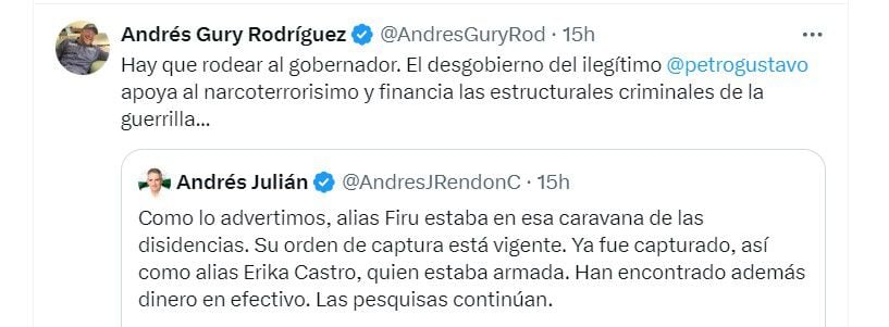 Concejal de Medellín reacciona a la captura de alias Firu - crédito @AndresGuryRod