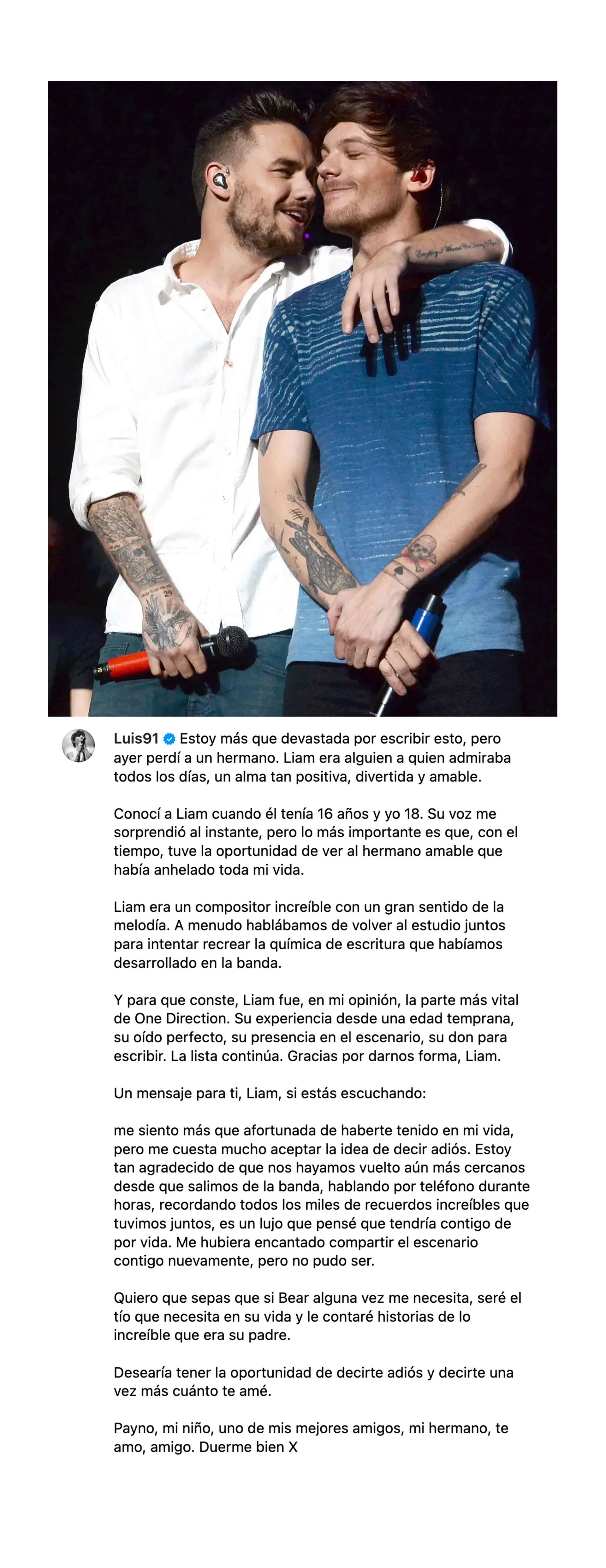 El mensaje de Louis Tomlinson tras la muerte de Liam Payne (Instagram)