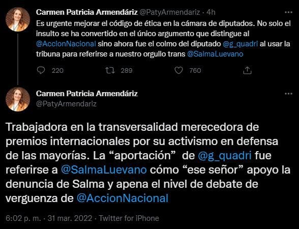 Patricia Armendáriz failed Gabriel Quadri's transphobic comment against Salma Luevano