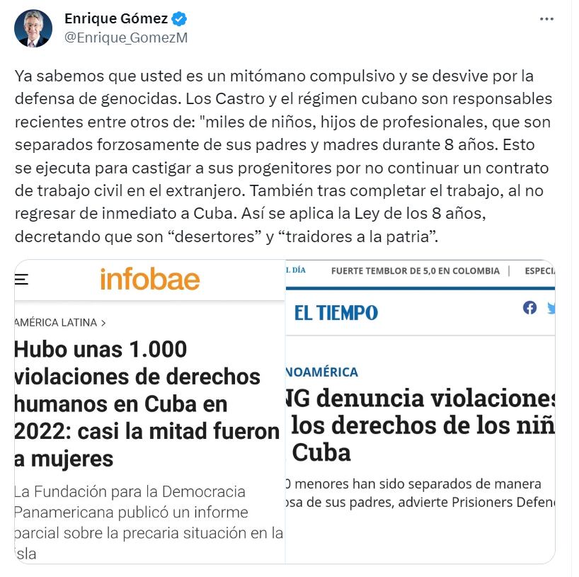 Enrique Gómez defendió a Iván Duque de señalamientos de Gustavo Petro - red social X