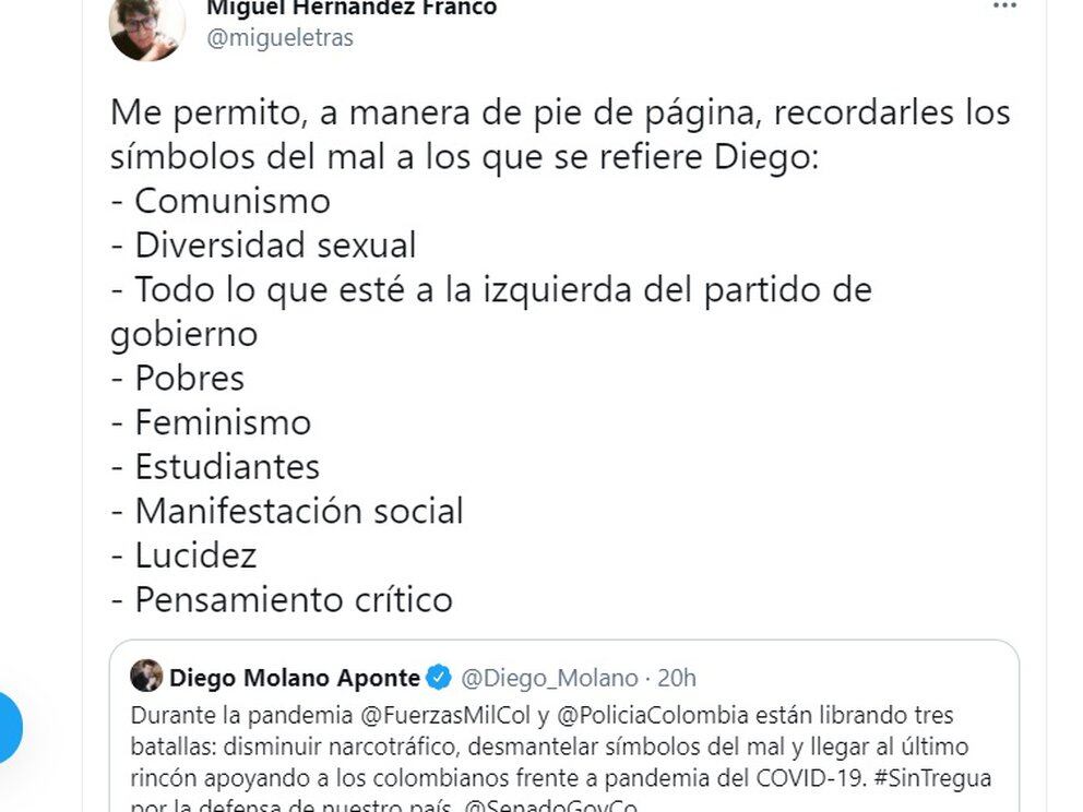 A qué se refiere Diego Molano cuando dice que la fuerza ...