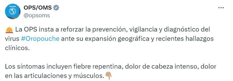 Más de 8.000 personas están infectadas por el virus en la región. El brote, parecido al dengue, plantea un desafío significativo para las autoridades de Brasil, Bolivia, Colombia, Cuba y Perú - crédito captura de pantalla / X