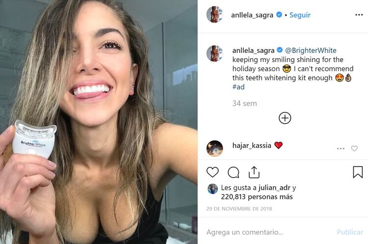 Anllela Sagra es patrocinada por un blanqueador de dientes portátil (Foto: Instagram)