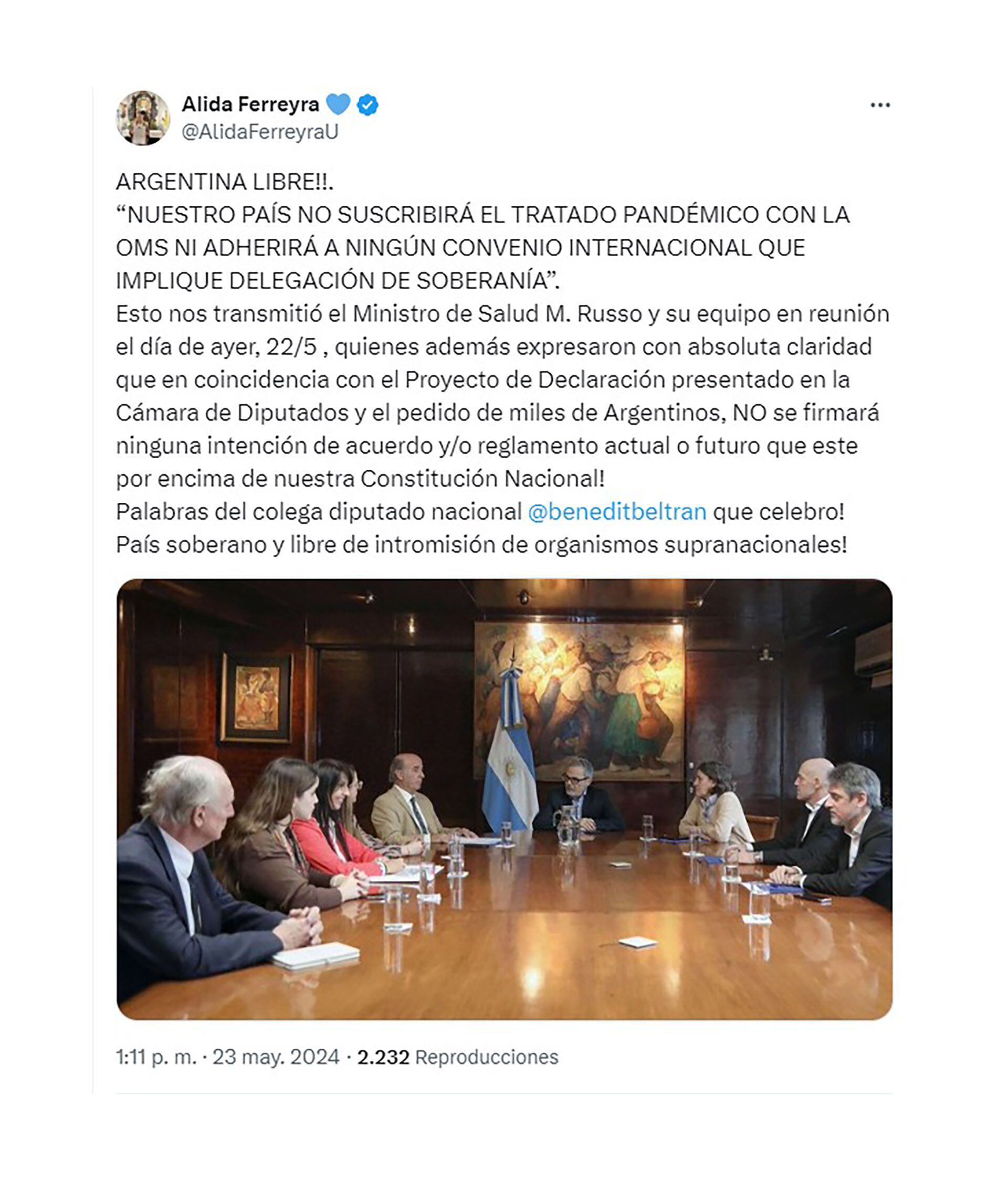 Argentina no suscribe al tratado pandémico, según dos diputados