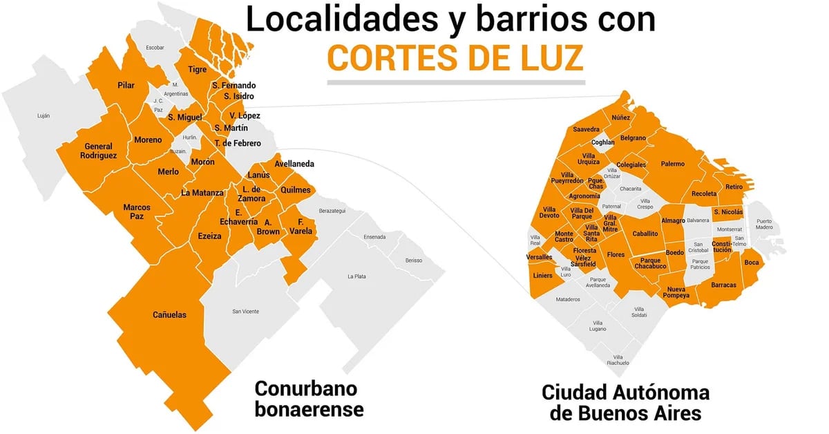 Mapa del apagón masivo en Capital Federal y Gran Buenos Aires