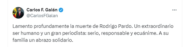 El alcalde Carlos Fernando Galán se pronunció sobre la muerte de Rodrigo Pardo - crédito Redes sociales/X