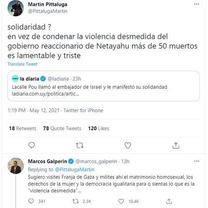 Il messaggio su Twitter dell'imprenditore gourmet Martin Petaluga ha suscitato indignazione tra i suoi seguaci e ha chiesto il boicottaggio dei loro ristoranti.  Marcus Galperin, fondatore di Mercado Libre, lo ha invitato a visitare la Striscia di Gaza (Twitter)