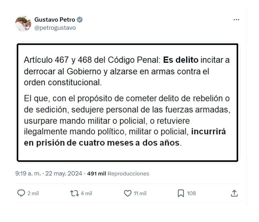 Gustavo Petro insinúa que Álvaro Uribe promueve golpe de Estado