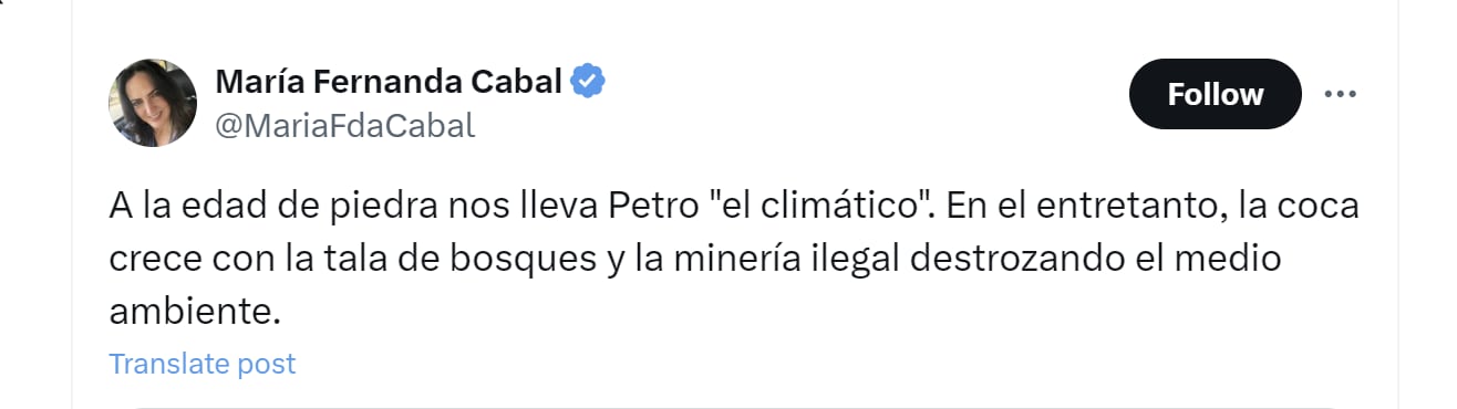 La senadora María Fernanda Cabal criticó al Gobierno Petro por la producción de coca en Colombia - crédito @MariaFdaCabal/X