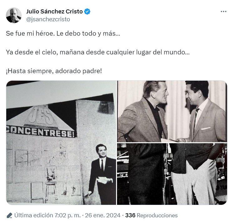 Julio Sánchez Cristo, hijo del reconocido empresario, locutor y presentador, confirmó su deceso en su cuenta de X - crédito @jsanchezcristo/X