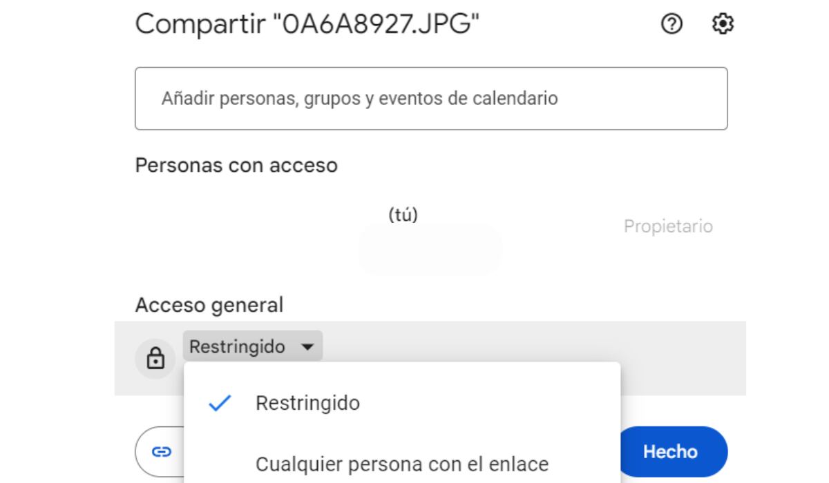 De esta forma, pocas personas tendrán acceso a algún archivos. (Google Drive)