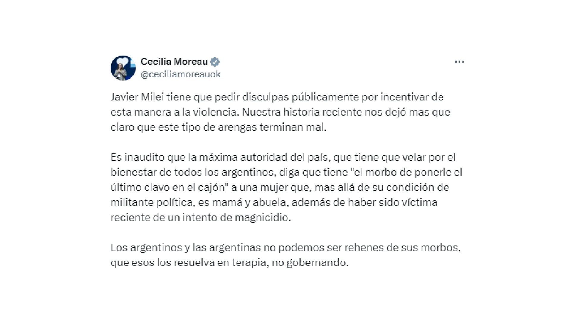 Cecilia Moreau le respondió al mandatario