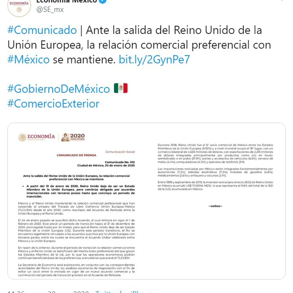 Relación Comercial México - Reino Unido