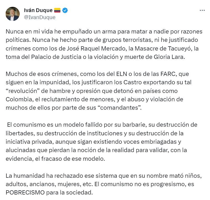 Iván Duque sobre acusaciones de Gustavo Petro de asesinar menores - crédito red social X