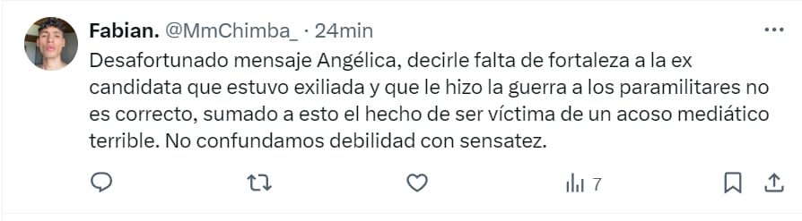 Usuarios criticaron la posición de Angélica Monsalve frente a la renuncia de Amelia Pérez - crédito red social X