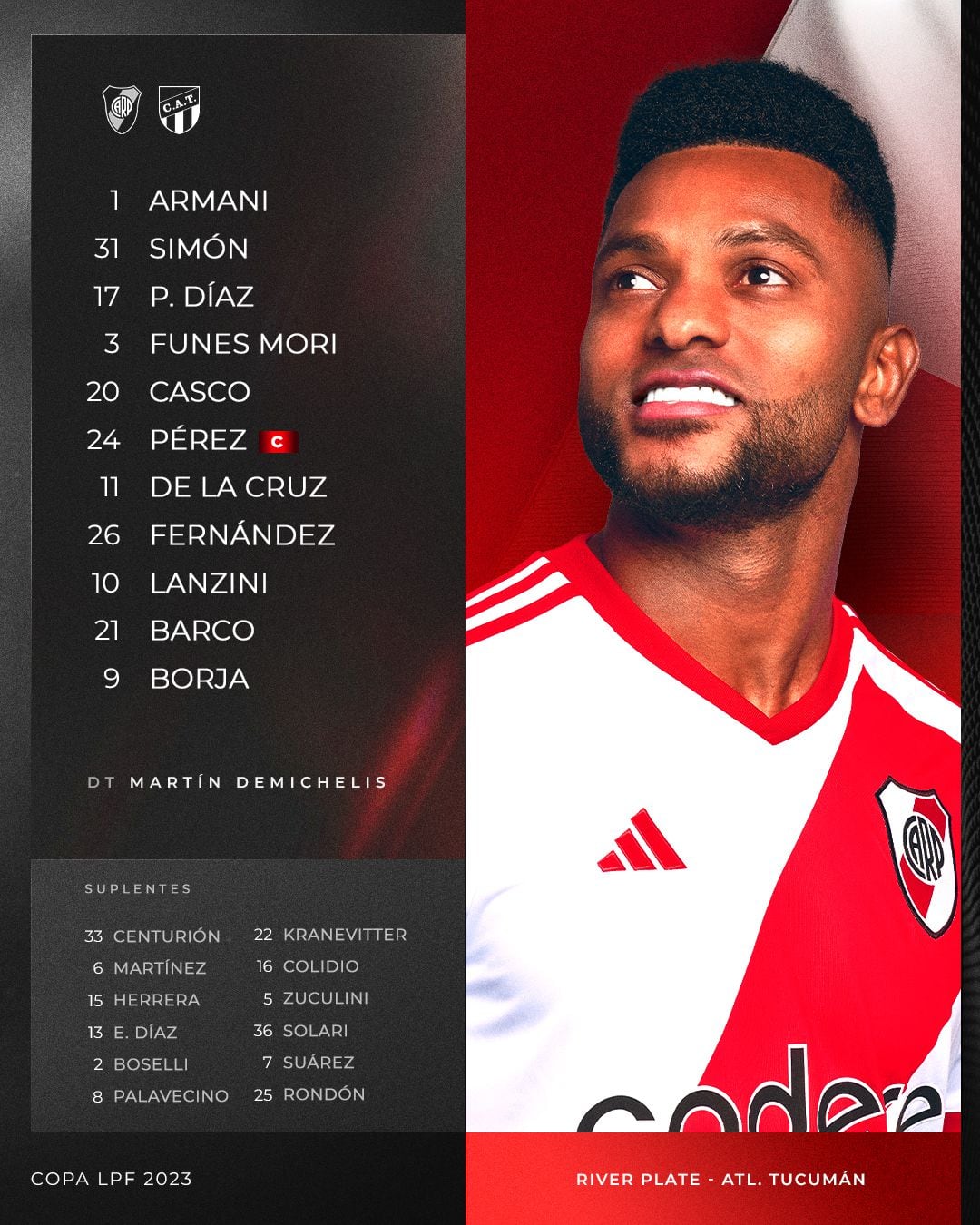 La formación de River para recibir a Atlético Tucumán