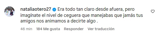 Comentarios de Natalia Otero en Instagram de Julián Zucchi sobre su relación con Yiddá Eslava.