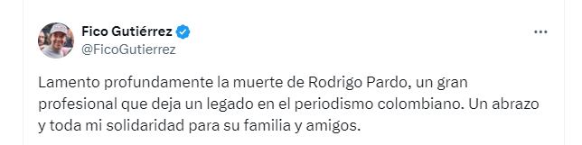 El alcalde de Medellín lamentó la muerte de Rodrigo Pardo - crédito Redes sociales/X