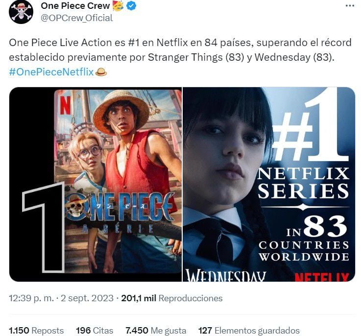 "One Piece" es tendencia en Netflix en 84 países (Twitter/@OPCrew_Oficial)