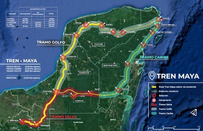 El proyecto del Tren Maya contempla recorrer zonas de selva, la orilla del Golfo de México y el caribe en los estados de Campeche, Chiapas, Quintana Roo, Tabasco, Yucatán (Foto: LopezObrador.org.mx)