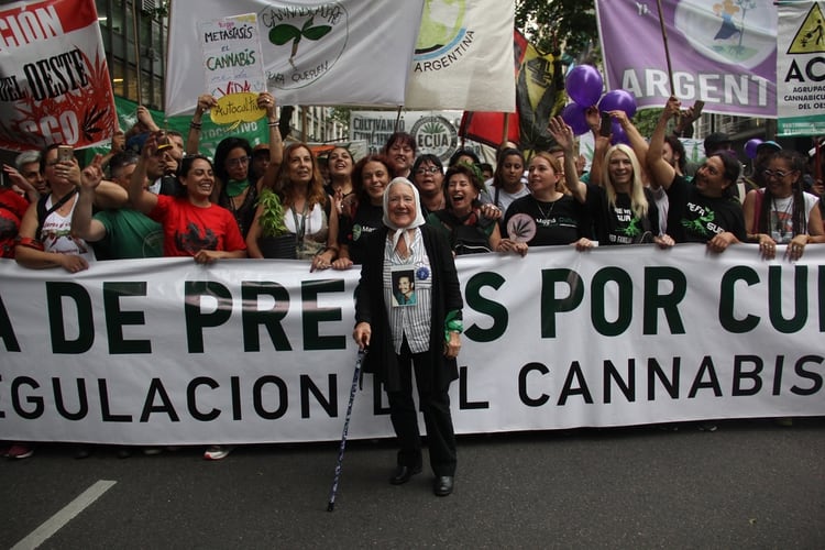 Cortiñas, durante la marcha por la regulación del cannabis en 2018 (Matias Baglietto)