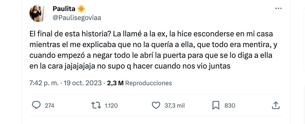 El Tweet tuvo más de 2 millones de visualizaciones en la red social (@Paulisegoviaa)