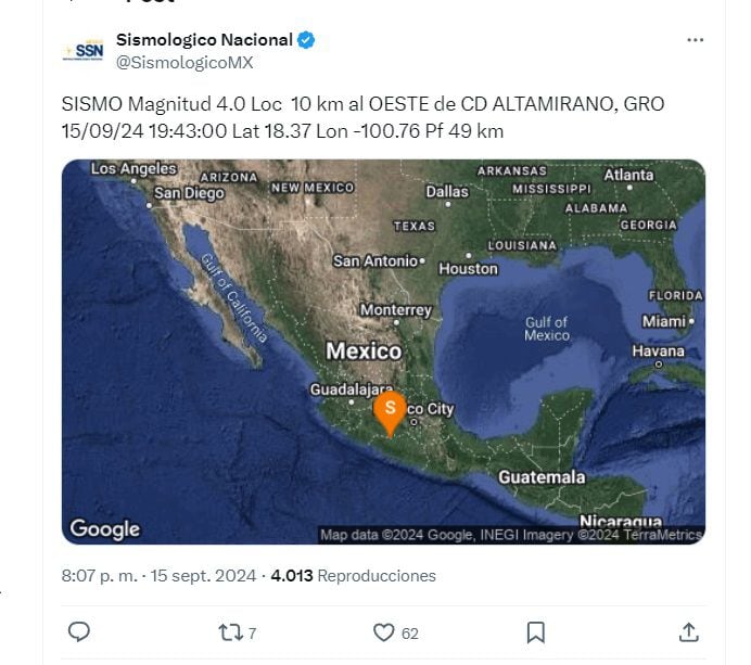 Temblor hoy 15 de septiembre en México: ocurrió un sismo de magnitud 4.0 en Guerrero