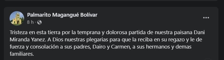 La joven de 27 años era víctima de violencia intrafamiliar por parte de su pareja sentimental, quien está siendo buscado por las autoridades - crédito Palmarito Magangué Bolívar/Facebook