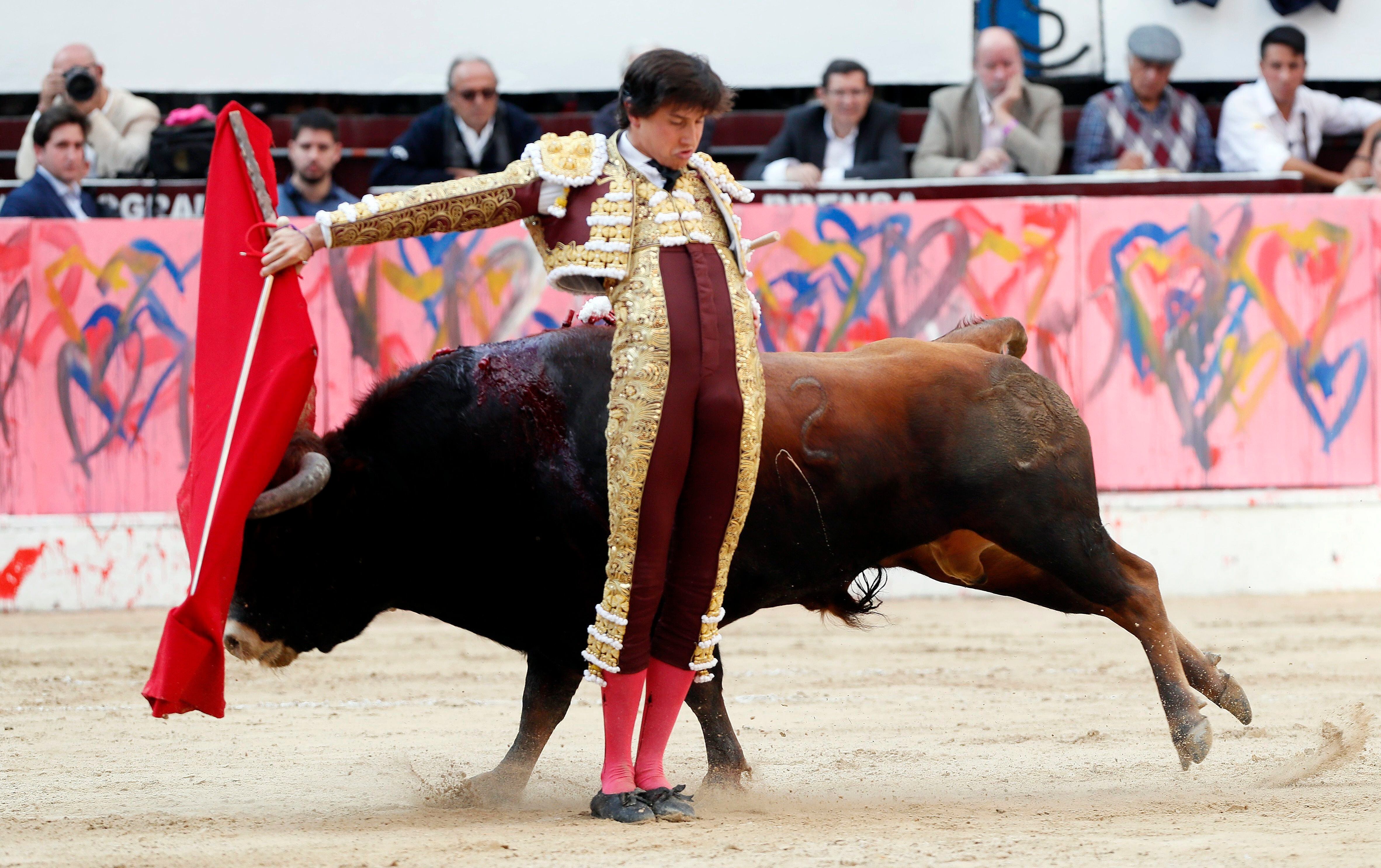 El torero peruano Roca Rey lidia su primer toro llamado ""Zorro"", en la temporada taurina 2020, que se realiza en la plaza de toros La Santamaría de Bogotá (Colombia). EFE/CARLOS ORTEGA/Archivo
