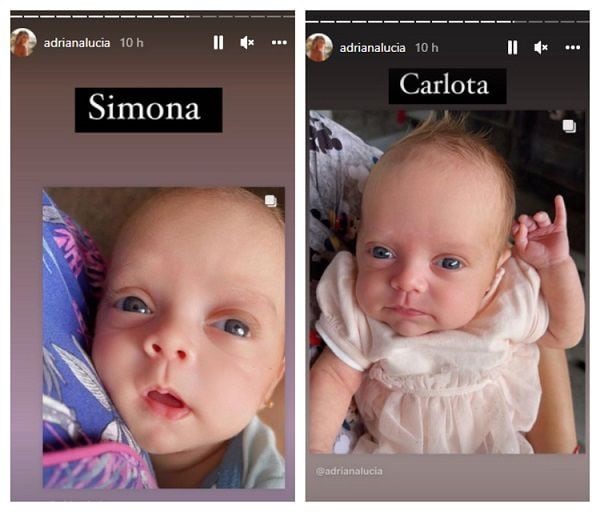 Adriana Lucia ha presentato ufficialmente le sue gemelle Simona e Carlota. Foto: Instagram Stories @adrianalucia