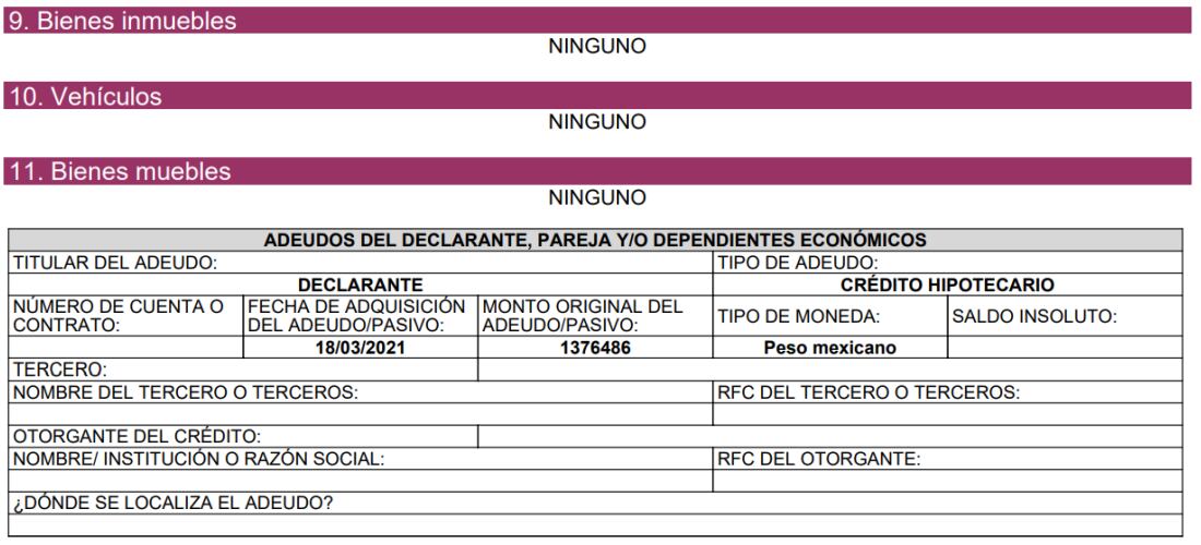 Xóchitl Gálvez declaró no tener bienes inmuebles. (Captura de la declaración patrimonial de Xóchitl Gálvez)