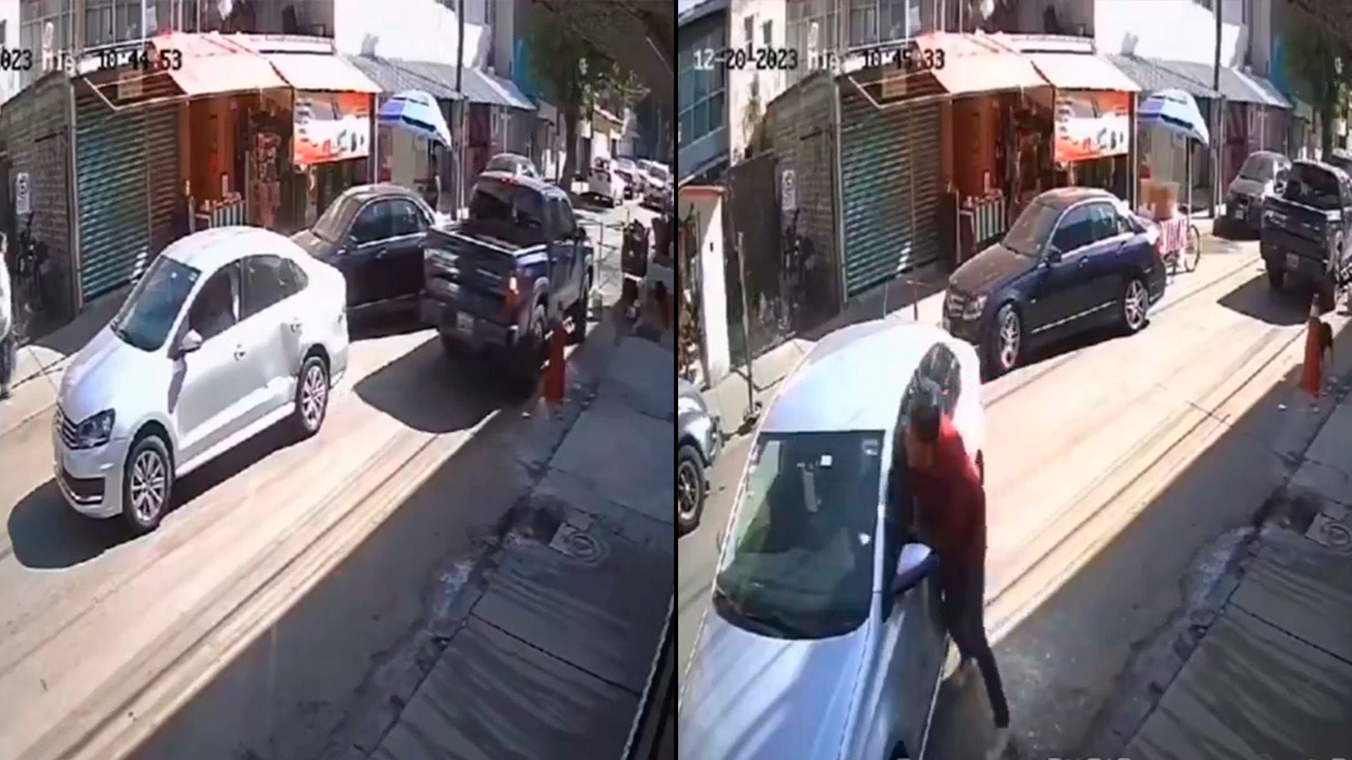 Hombre rompe cristal de un auto al enfurecer tras un accidente vial