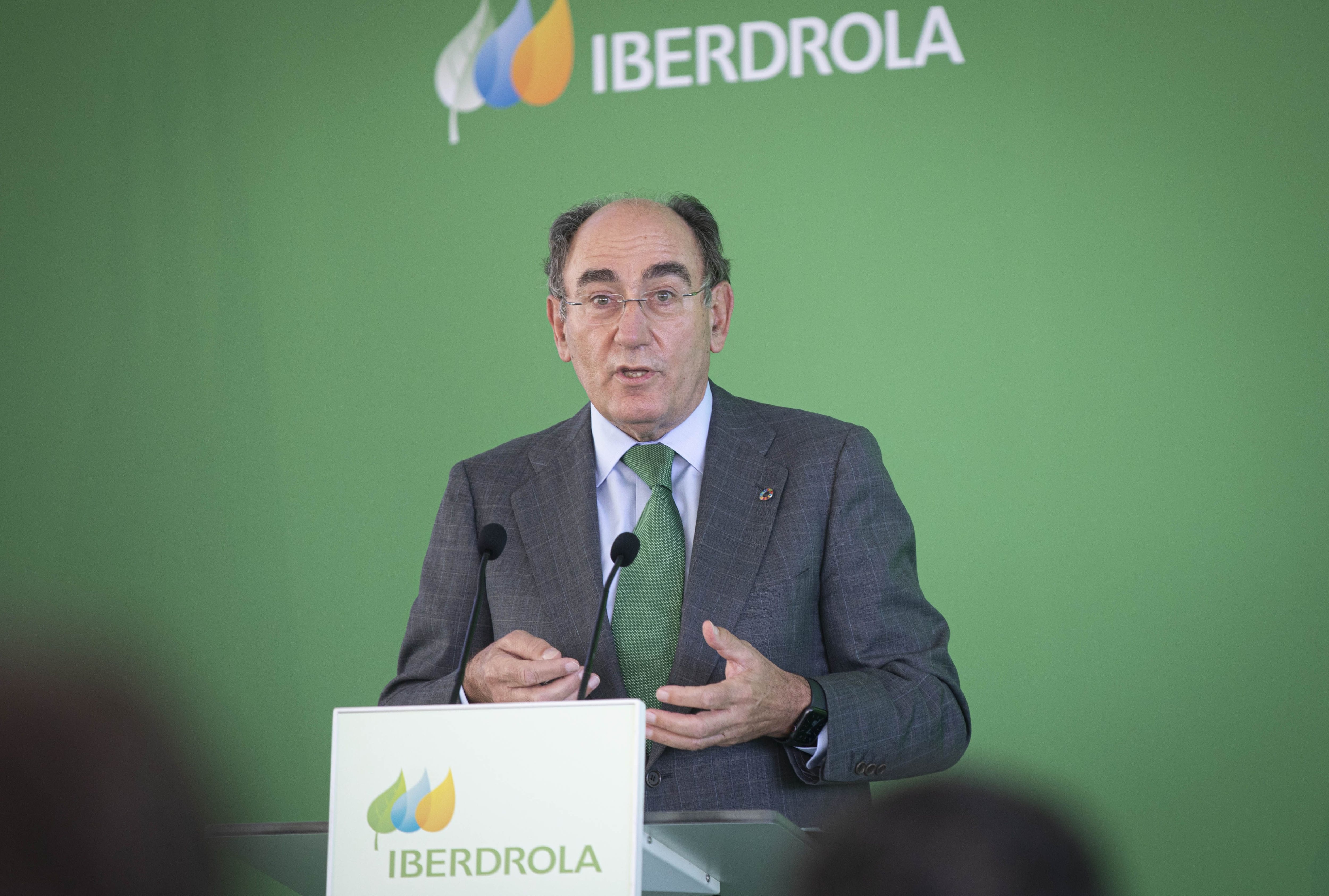 30/09/2020 El presidente de Iberdrola, Ignacio Sánchez Galán, durante su intervención en la inauguración de la planta Andévalo de Iberdrola, primer proyecto fotovoltaico de la compañía en Andalucía. En Puebla de Guzmán (Huelva, Andalucía, España), a 30 de septiembre de 2020. ECONOMIA María José López - Europa Press 