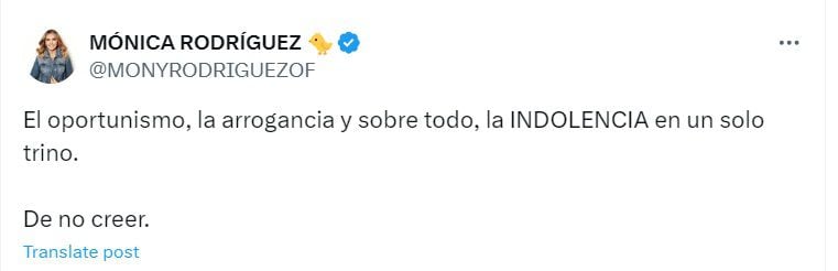 La presentadora calificó de oportunista los comentarios de Enrique Peñalosa sobre el accidente del Tren de la Sabana - crédito @MONYRODRIGUEZOF/X