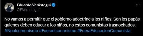 Verástegui aseguró que los libros tienen una carga de pensamiento comunista (Twitter/@EVerastegui)