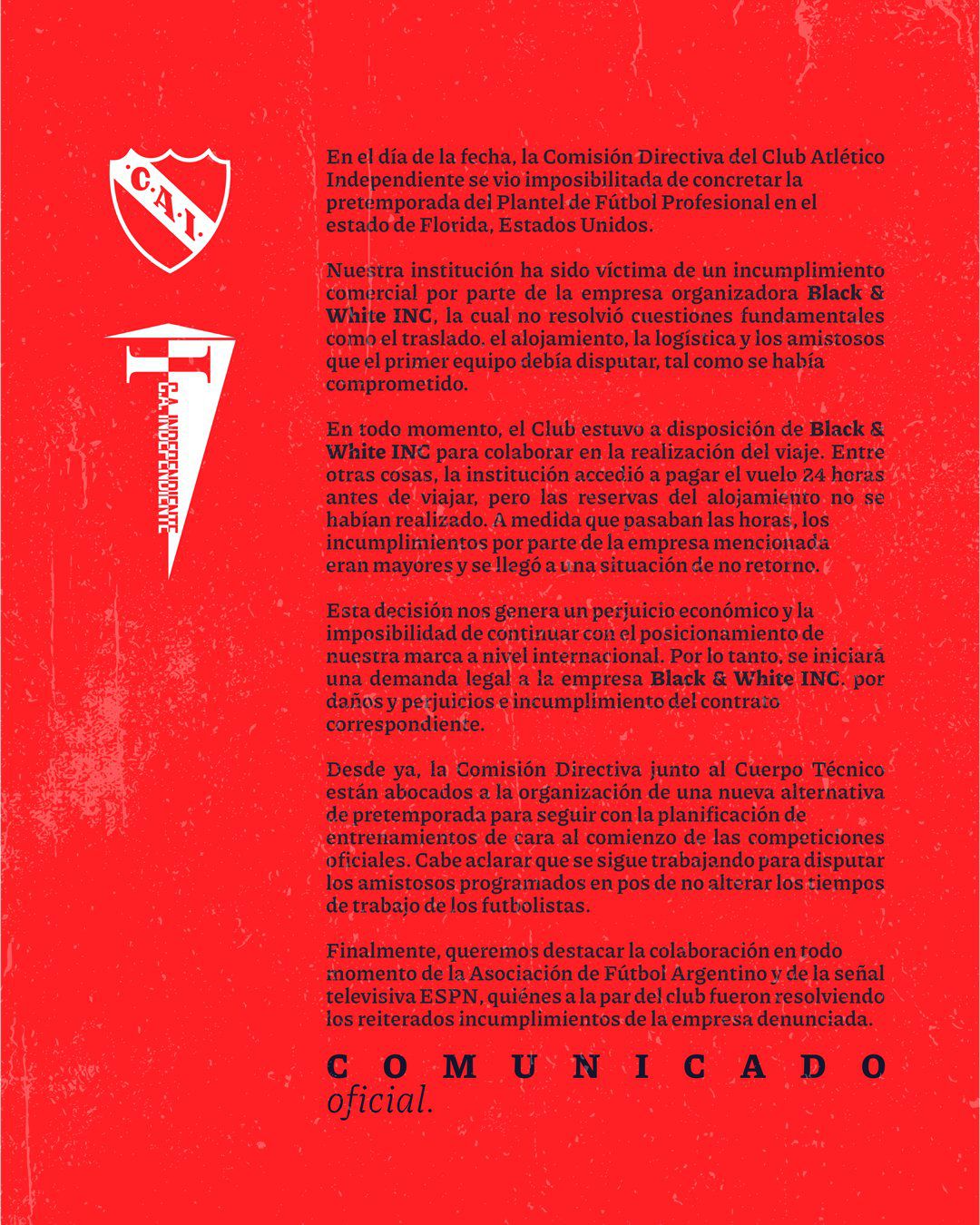 comunicado independiente pretemporada miami