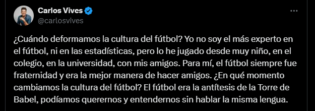 Vives cuestionó la actualidad en la cultura del fútbol - crédito @carlosvives/X