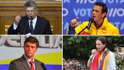 Henry Ramos Allup, Henrique Capriles, Leopoldo López y María Corina Machado, líderes de la oposición al régimen chavista en Venezuela