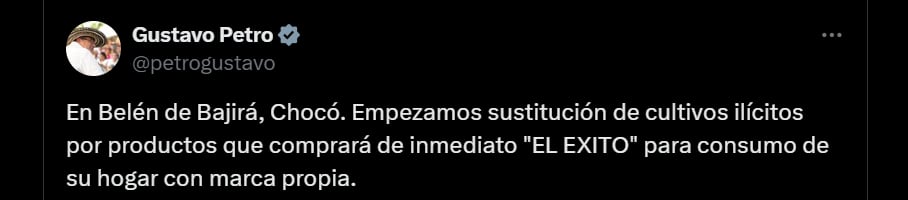 El presidente anunció la sustitución de tierras en Belén de Bajirá - crédito @petrogustavo/X