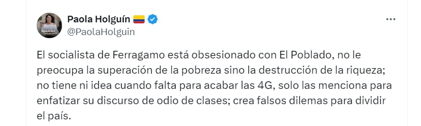 Senadora uribista cuestionó al presidente Petro - créditos @PaolaHolguin/X