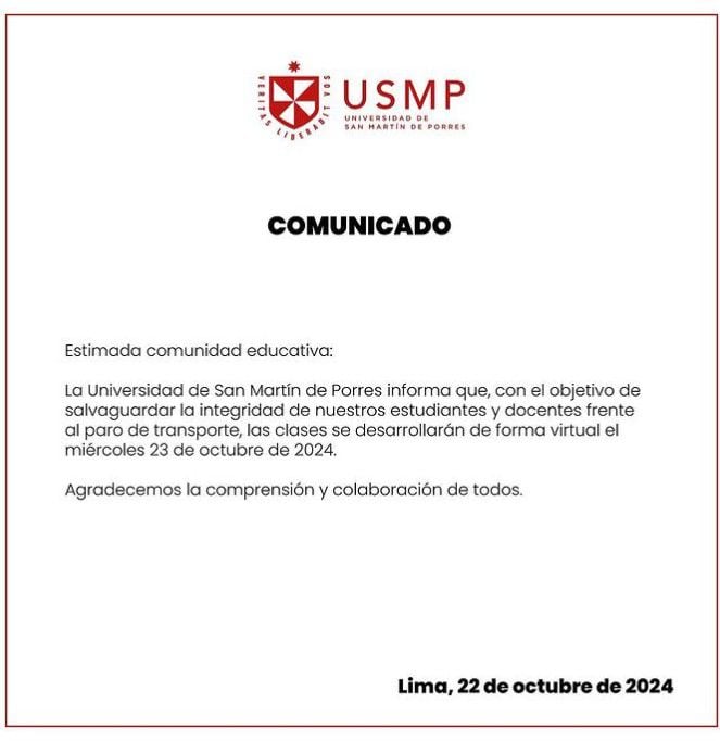 Comunicado de la USMP.